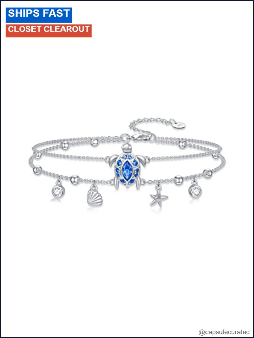 925 Sterling Silver Sea Turtle Anklet Adjustable Layered Beach Jewelry